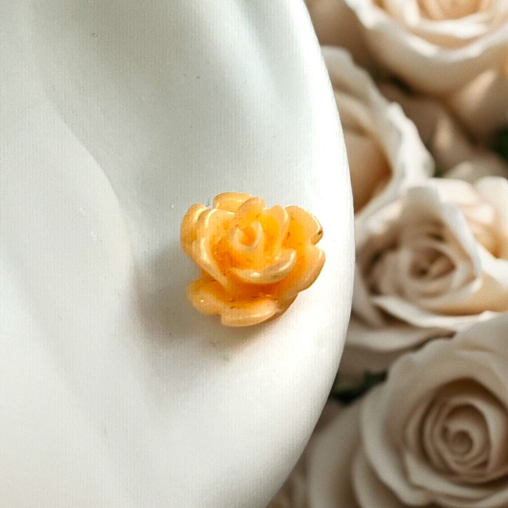 Carved Beige Rose Cameo Cabochon 7 mm Stud Earrings!